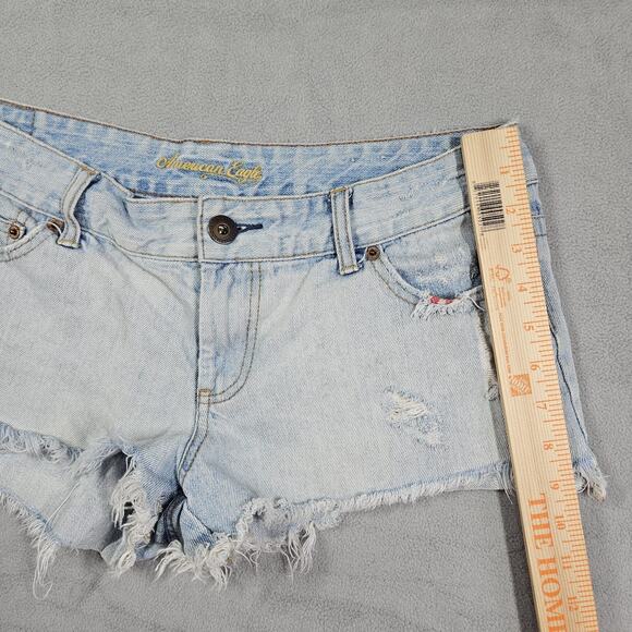 Vtg American Eagle Shorts Womens 8 Distressed Denim Micro Mini Y2K Low Rise - Picture 11 of 12